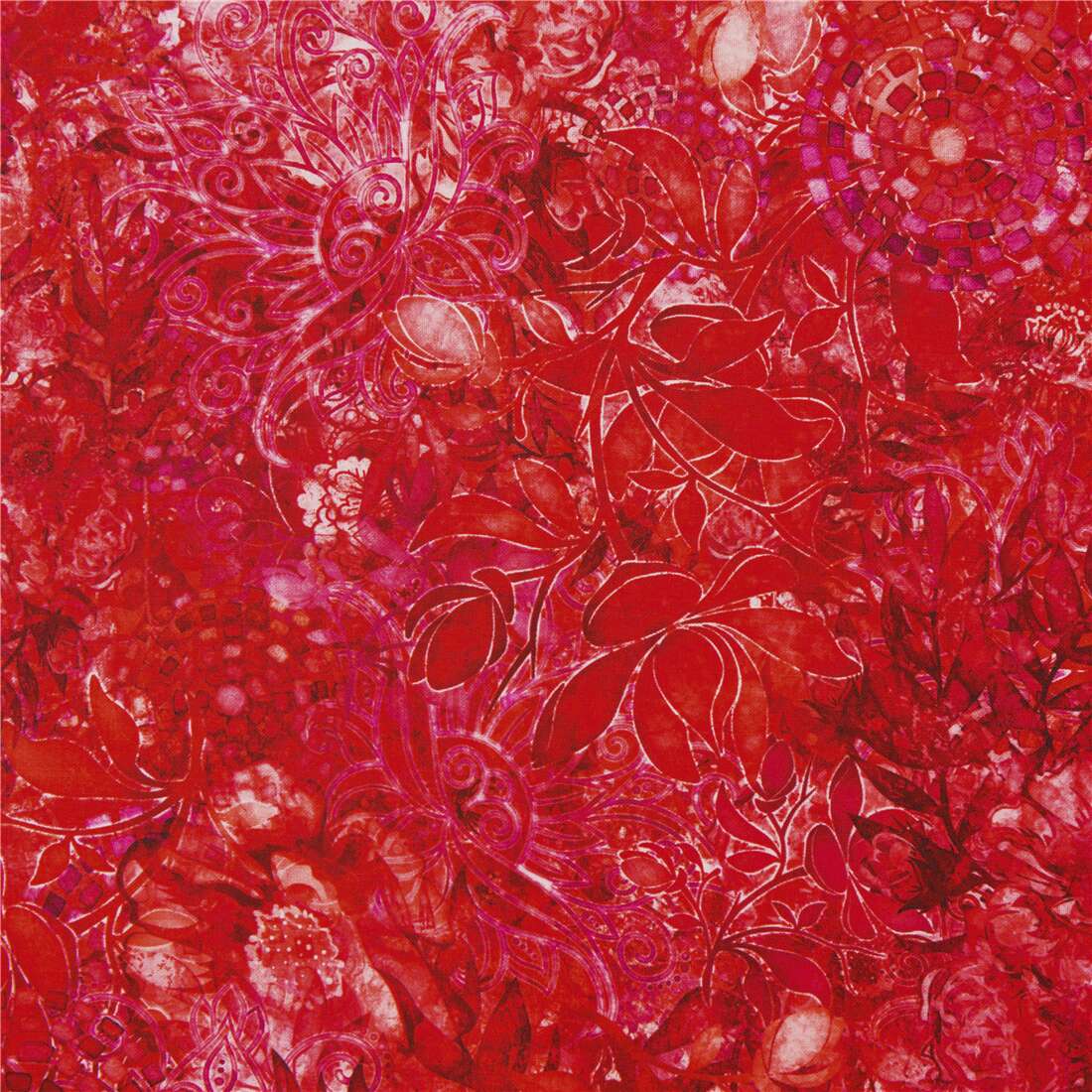 Tissu Quilting Treasures rouge dégradé avec un imprimé floral rouge ...