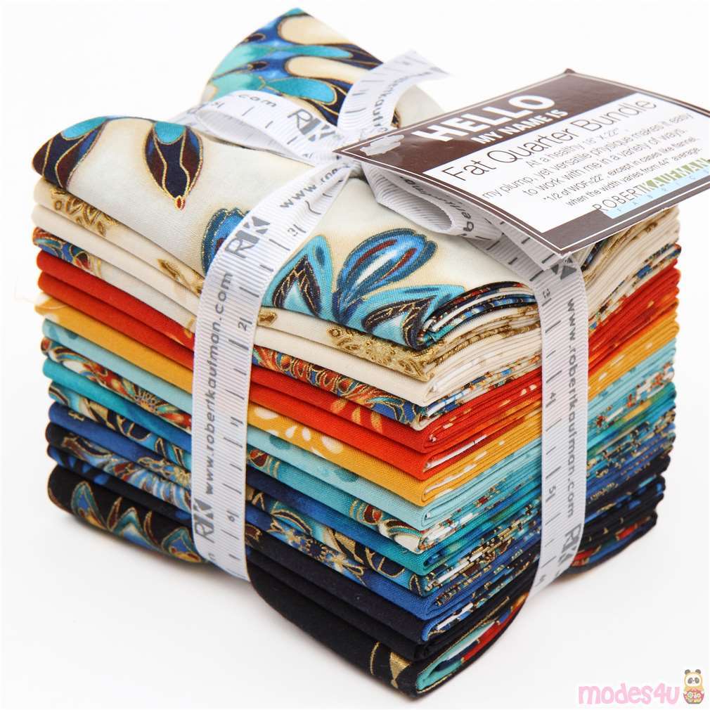 Coupons Fat Quarters de tissus Robert Kaufman avec des décos or