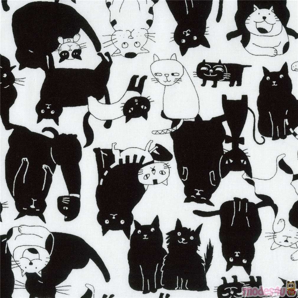 Robert Kaufman animal fabric with black and white cats - modeS4u