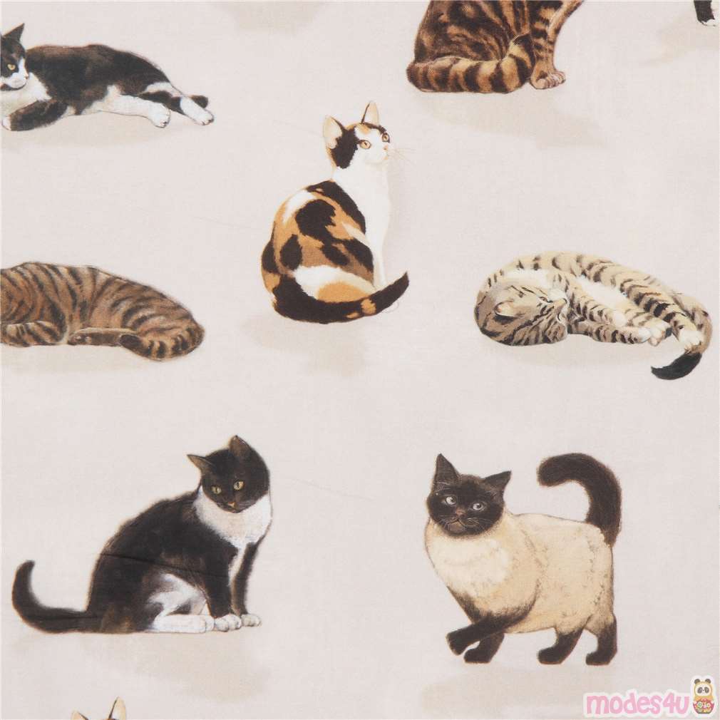 Robert Kaufman beige fabric cat animal Whiskers and Tails Digital Print ...