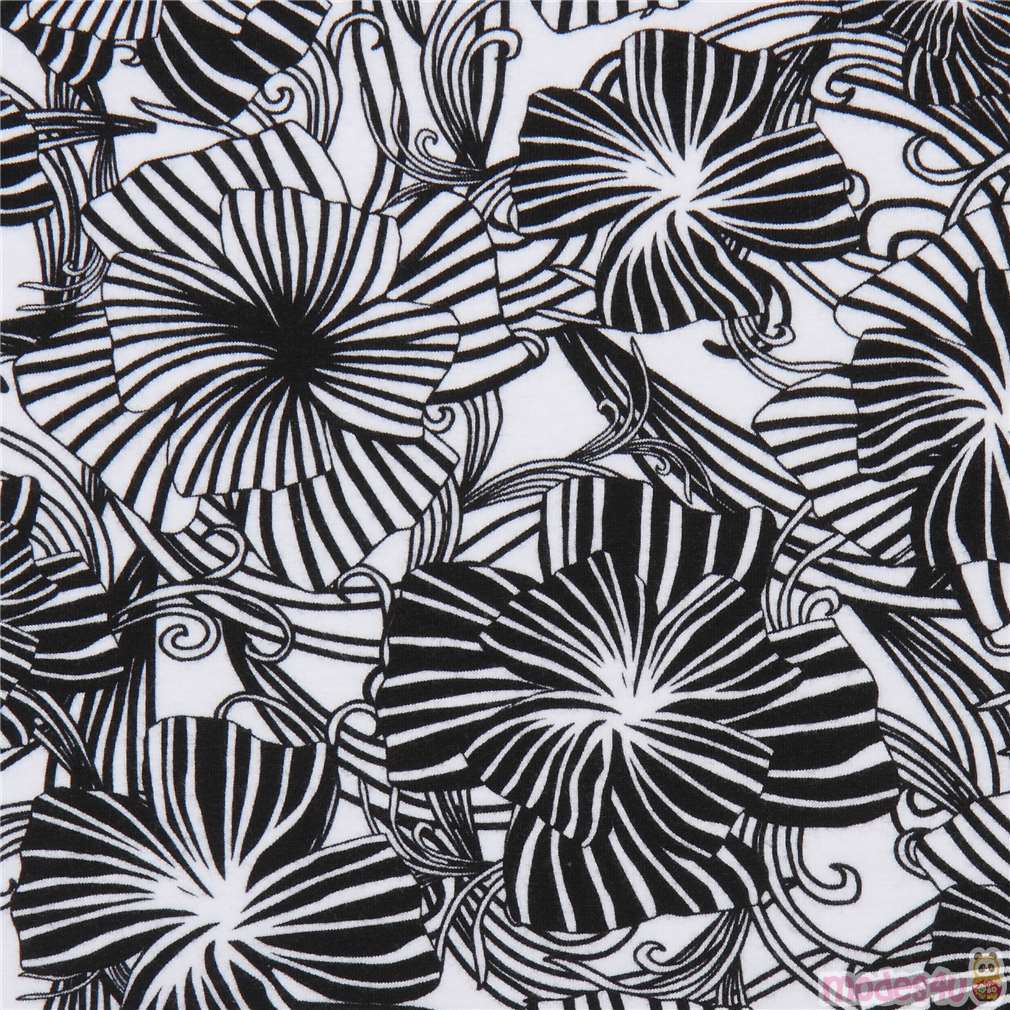Robert Kaufman Black And White Flower Knit Fabric Fabric By Robert