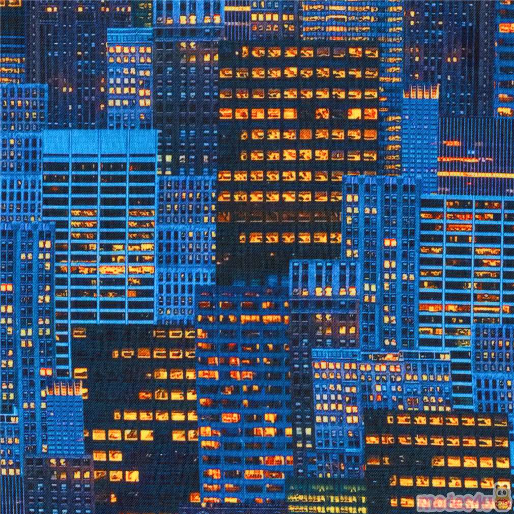 Robert Kaufman blue cityscape fabric with buildings Fabric by Robert