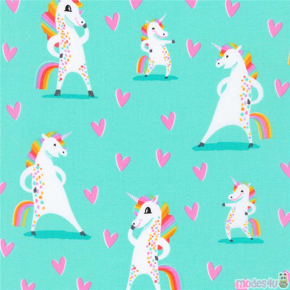 100/% Cotton Fabric UNICORN HEART STAR RAINBOW BLUE PINK Childrens Kids Material