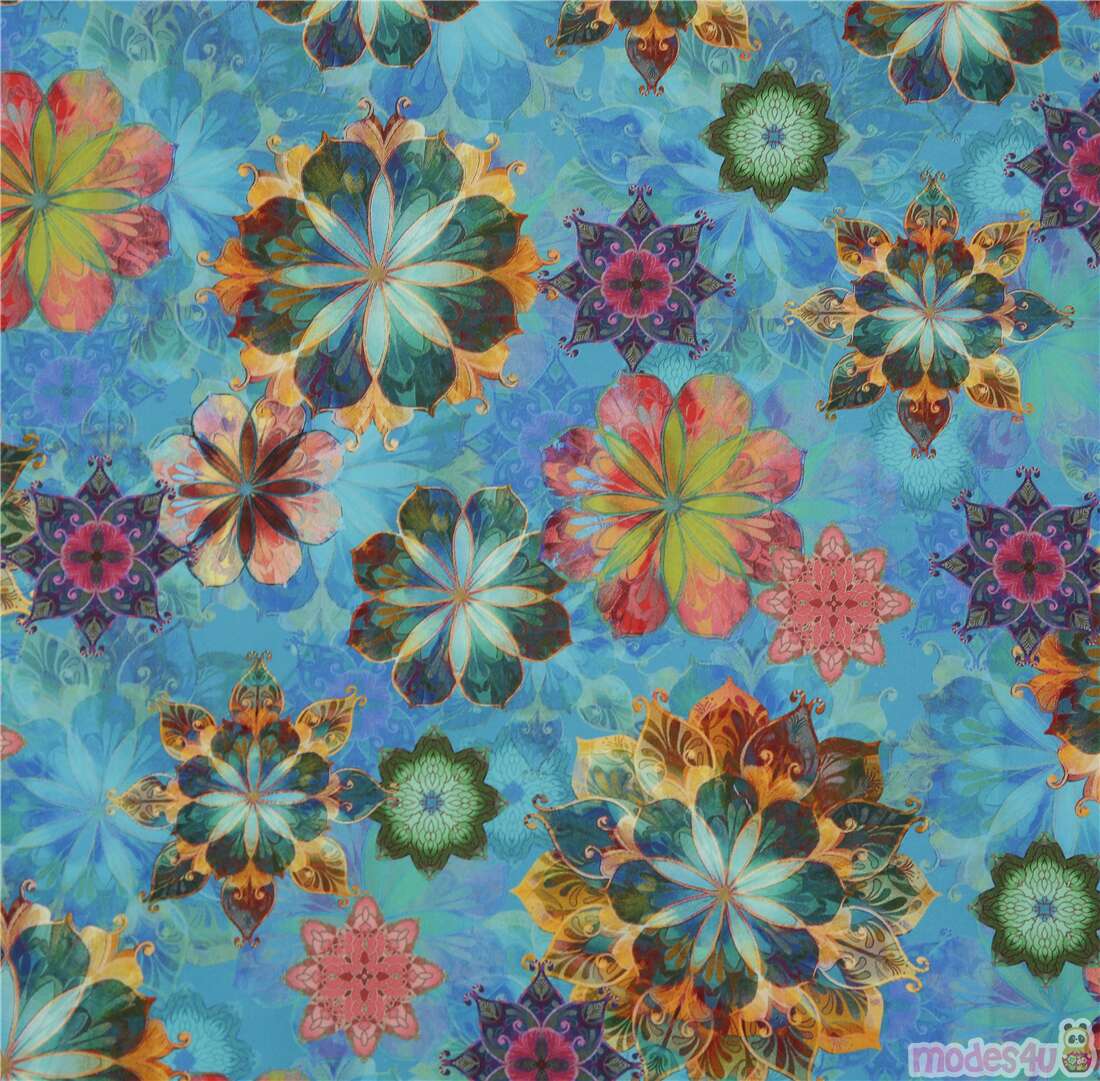 Remnant (41 x 112 cm) - Robert Kaufman fabric multi color flower ...