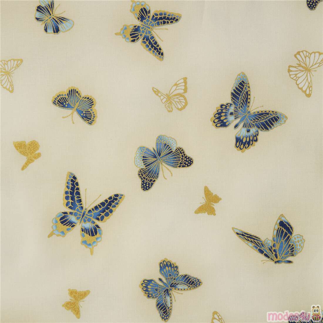 Robert Kaufman gold butterflies metallic cream cotton fabri Fabric by