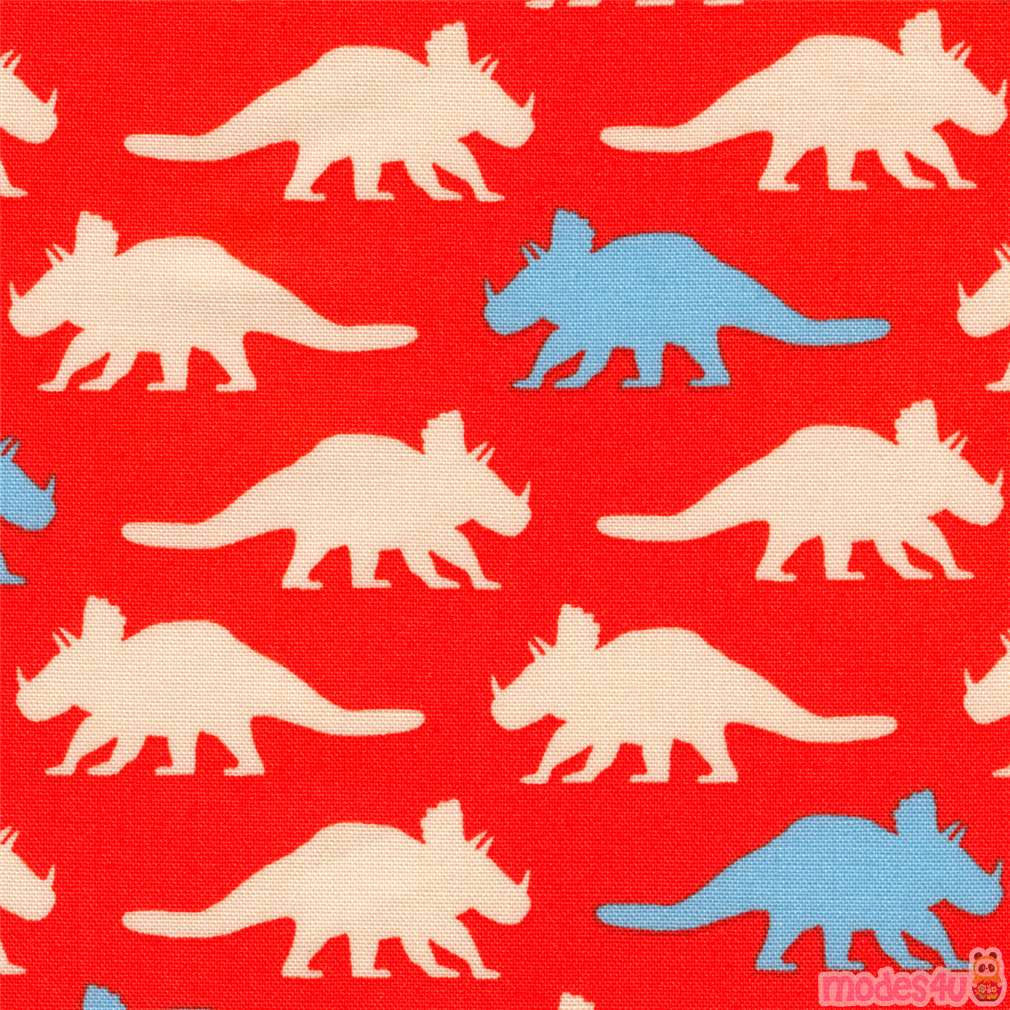 Robert Kaufman orange dinosaur fabric with cream and blue triceratops