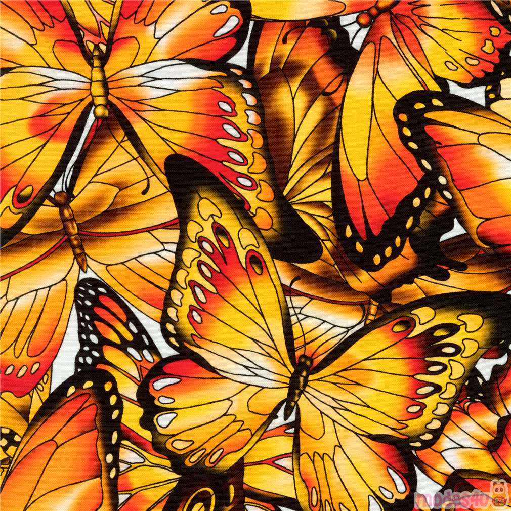 Robert Kaufman packed orange and brown butterfly fabric Fabric by ...