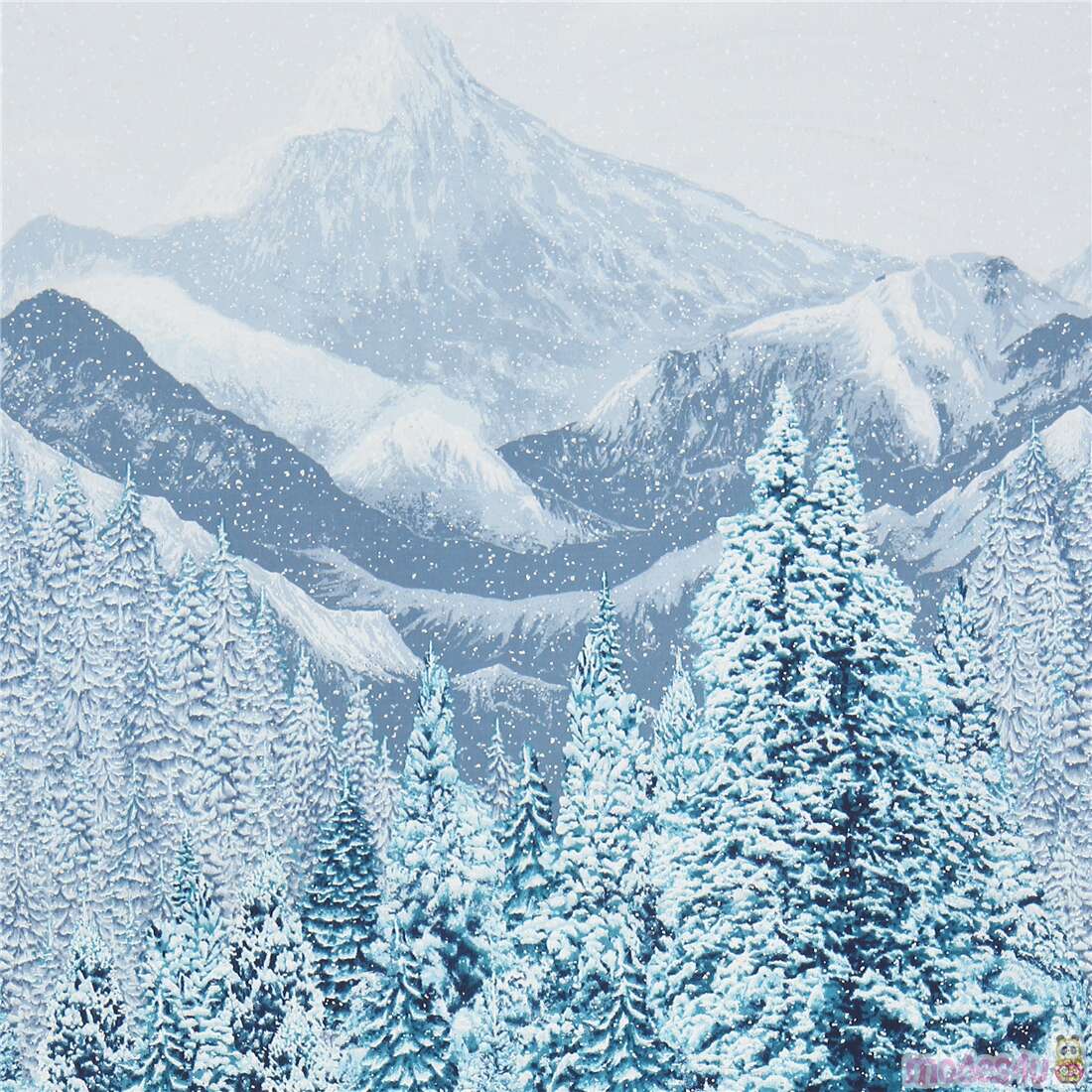 Robert Kaufman silver metallic Christmas tree mountain fabric Fabric by