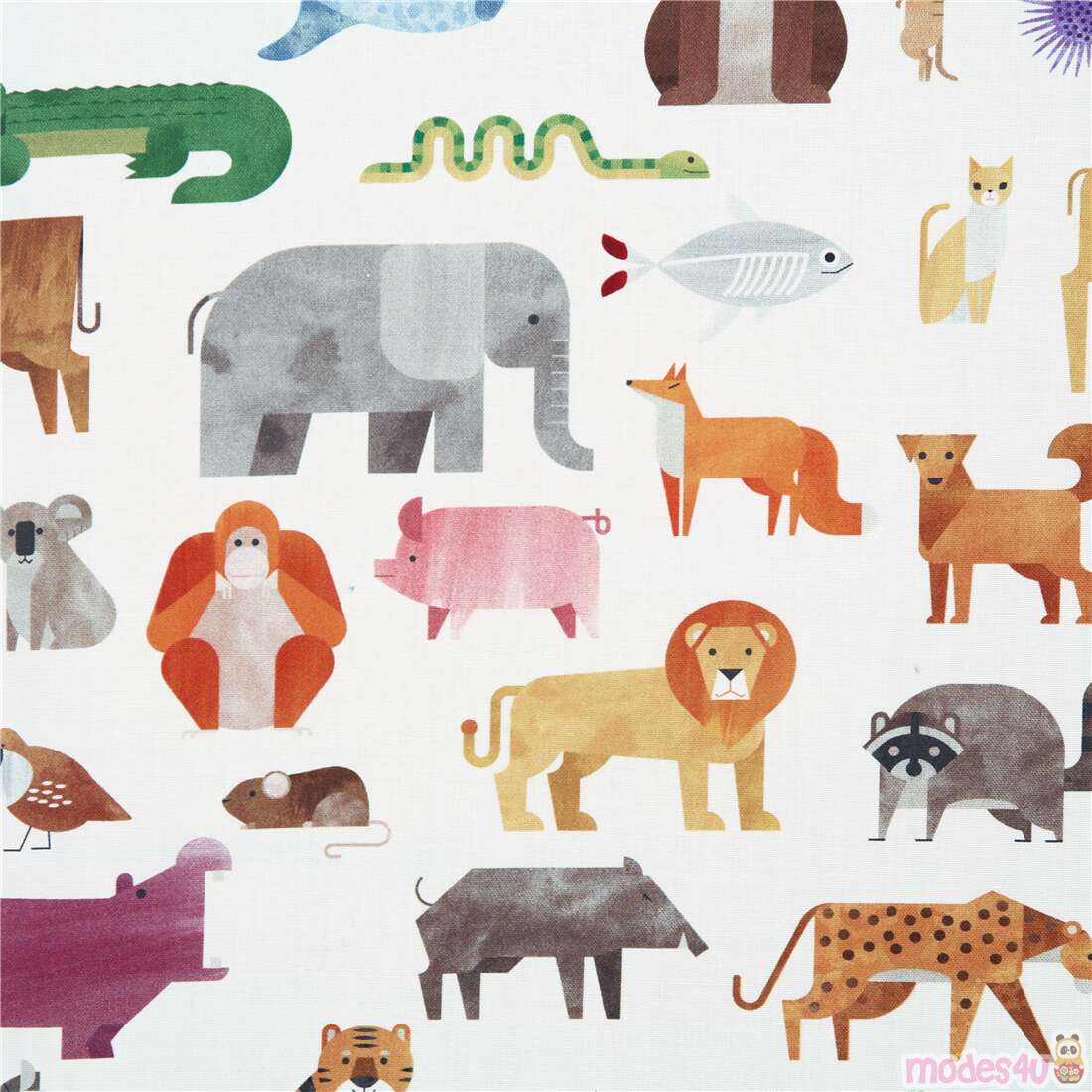 Robert Kaufman white fabric with colorful wild and domestic animals -  modeS4u