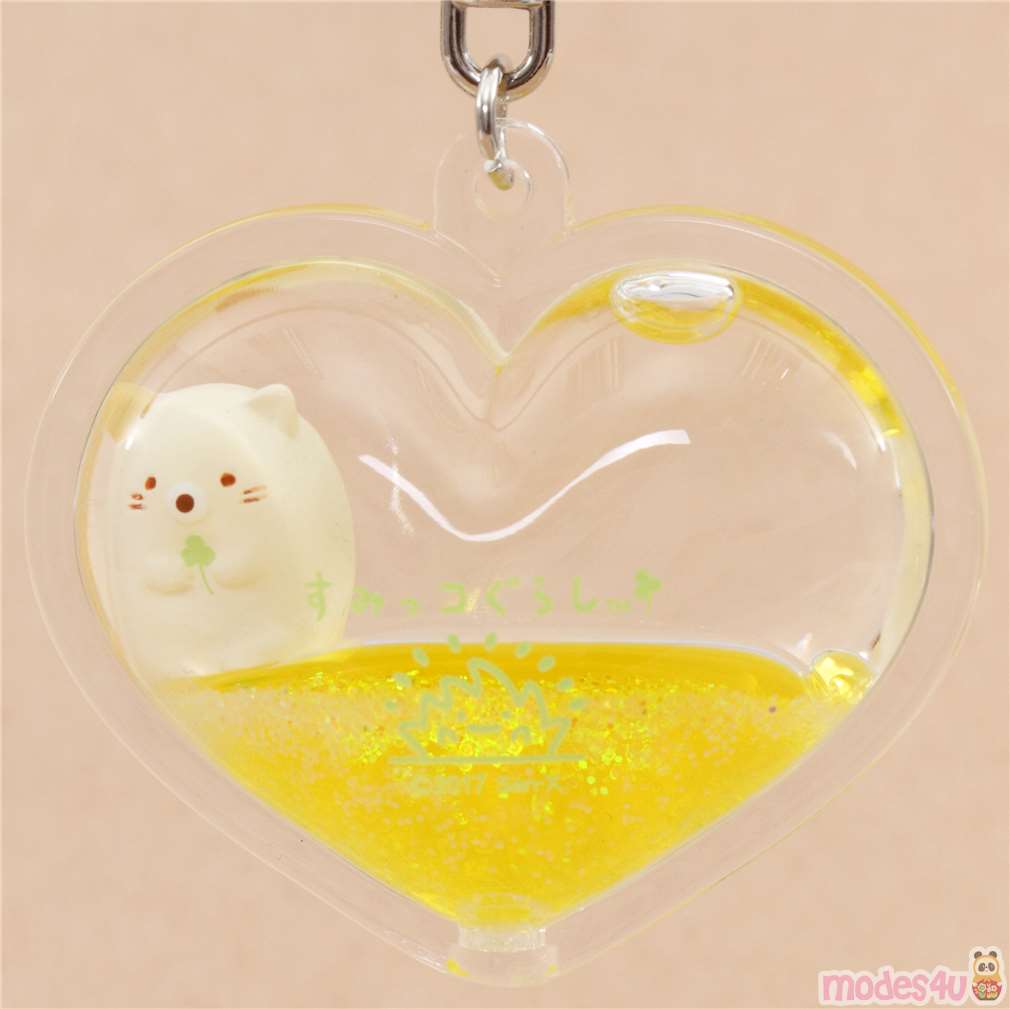 SanX Sumikkogurashi cute cat yellow liquid heart shape keychain charm