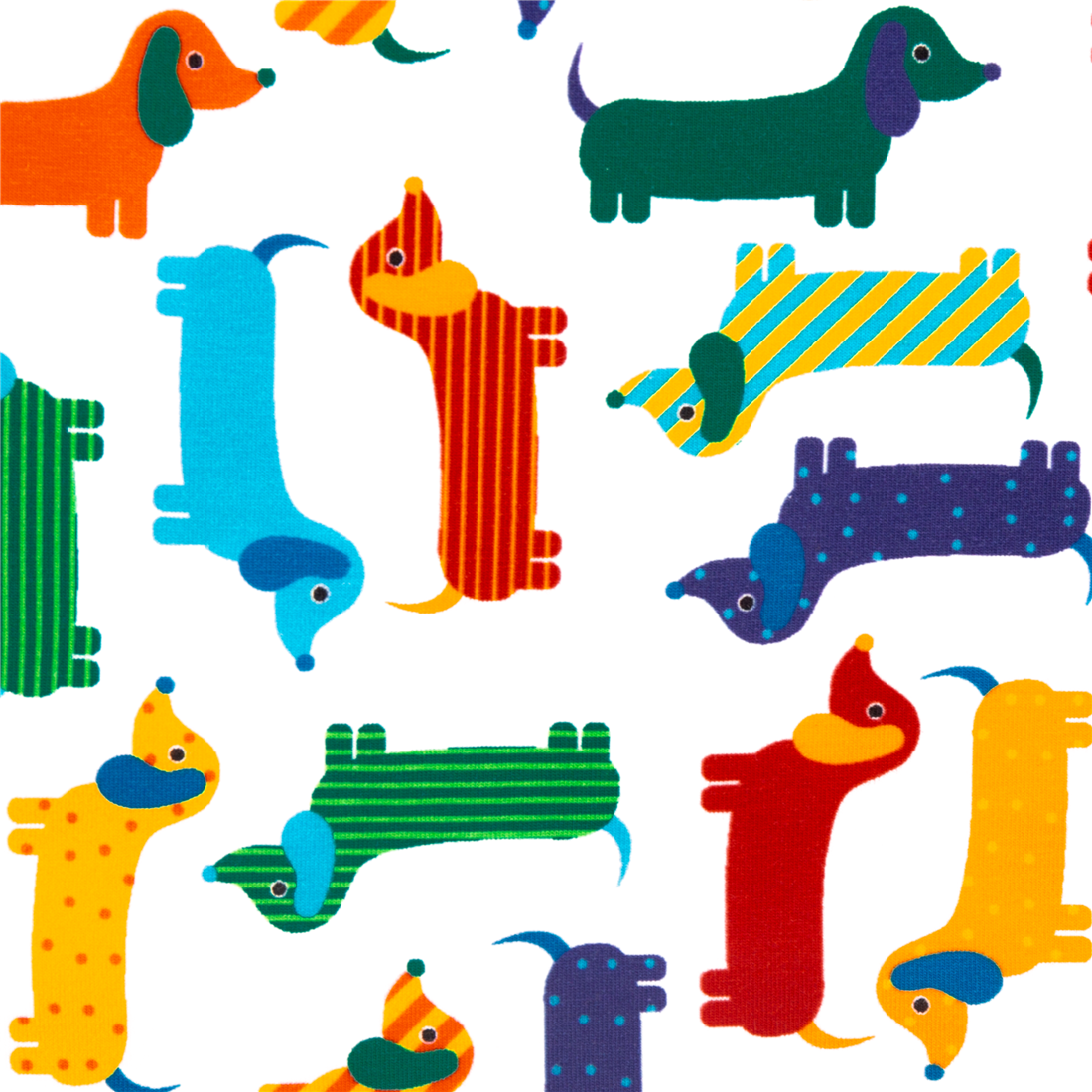 Coloured Patterned Sausage Dogs Fabric by Robert Kaufman - modes4u