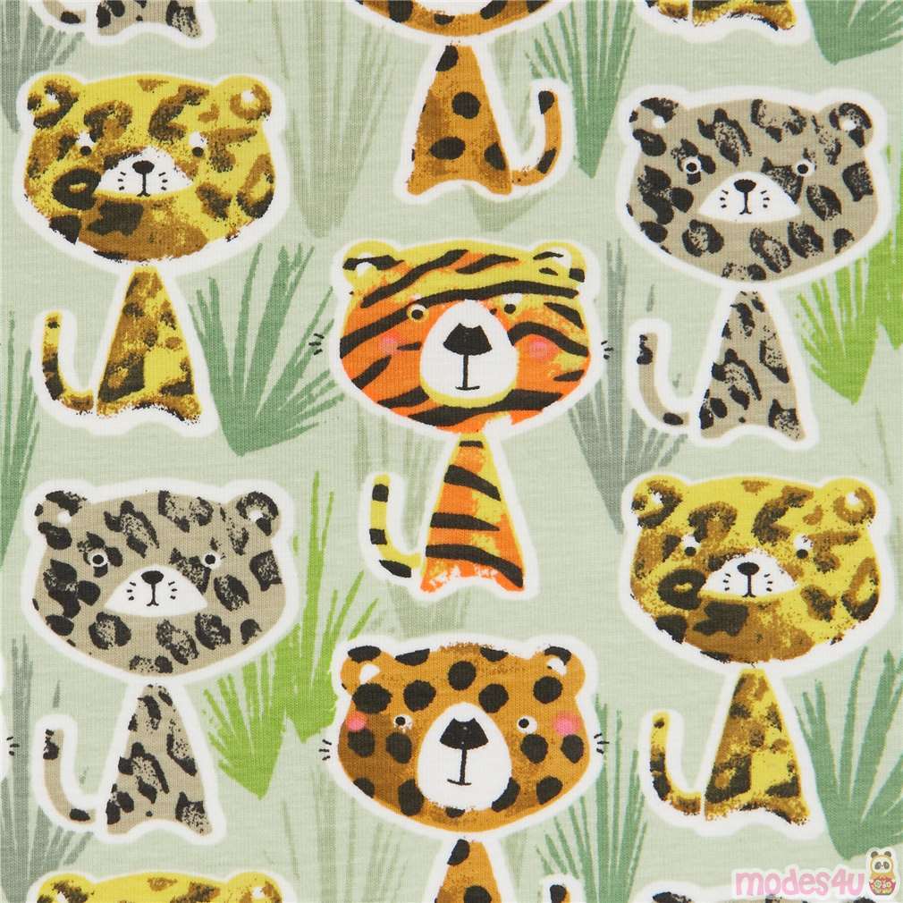 Stof France light jungle cat knit fabric Fabric by Japanese Indie modeS4u
