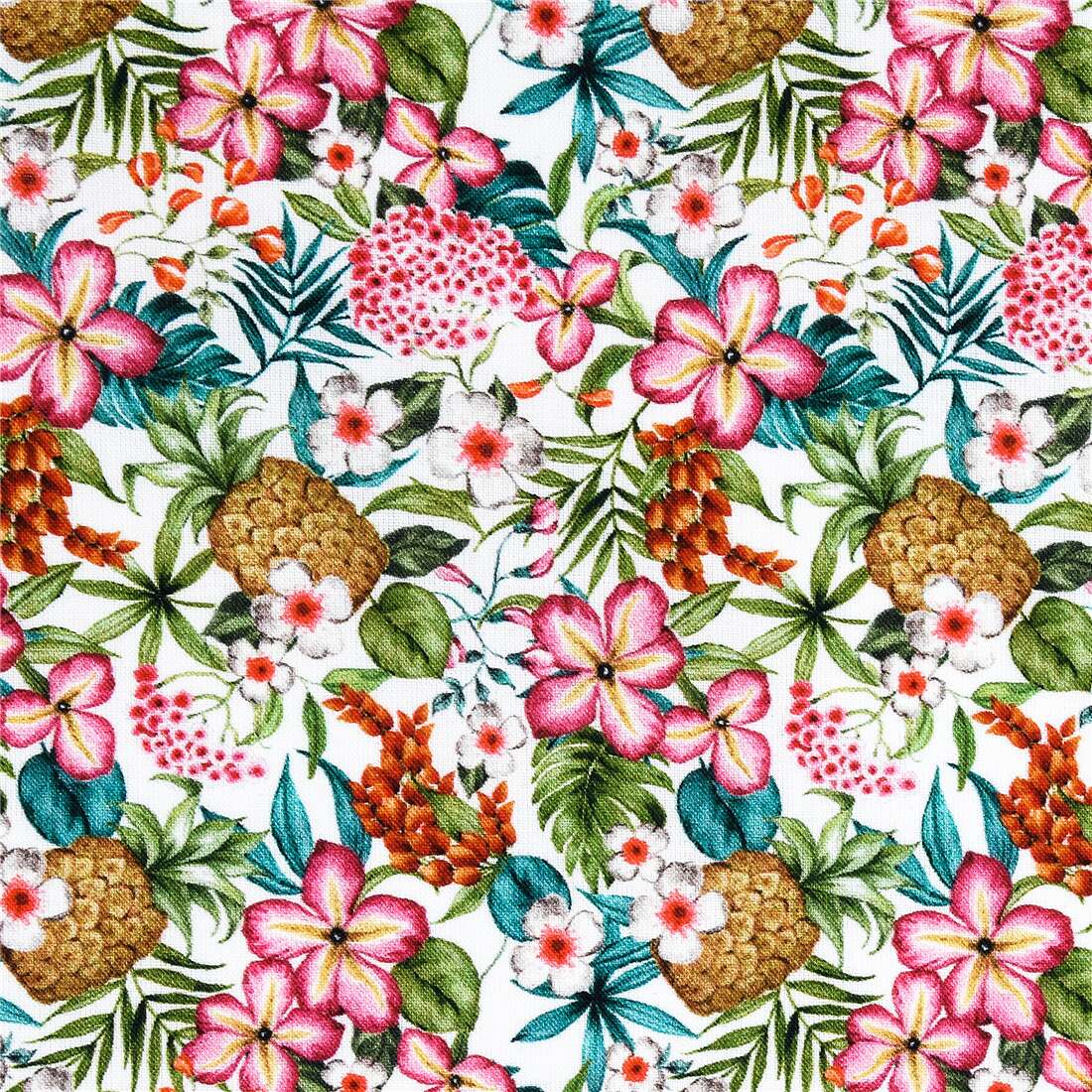 Tropical Bright Blooms Pineapples Fabric by Stof France - modeS4u