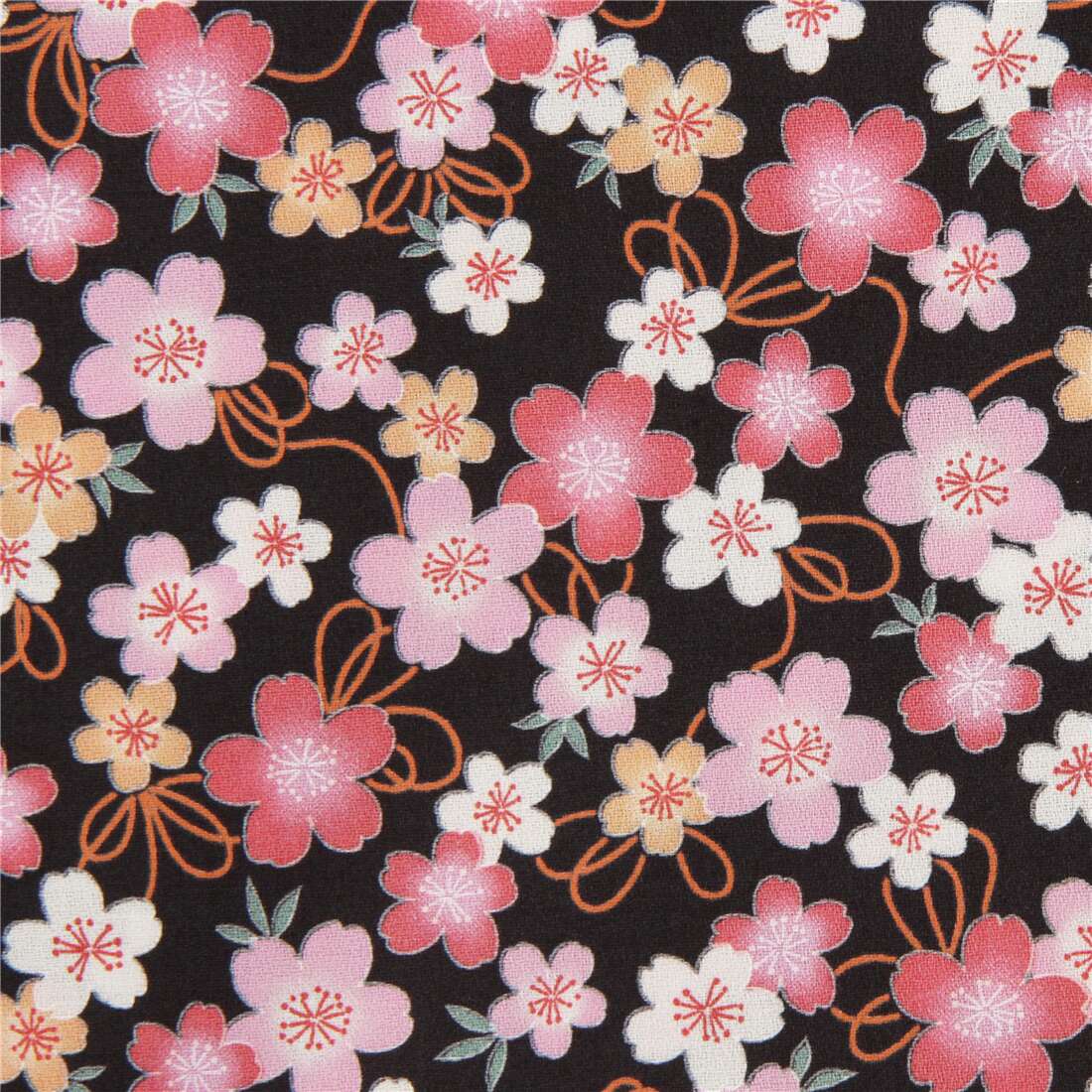 Structured dobby fabric in black with cherry blossom from Japan Fabric ...