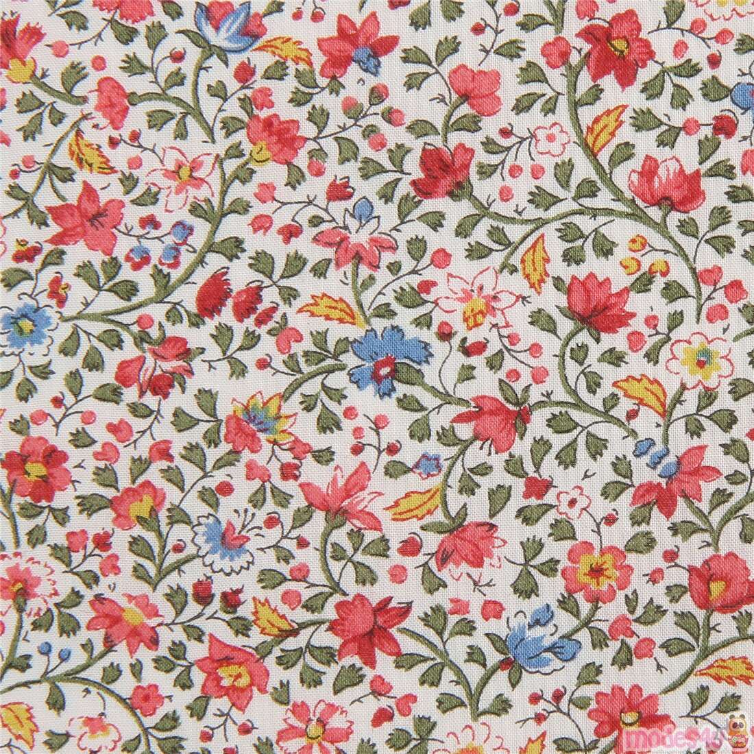Tana Lawn off-white cotton fabric with mini pink-red flowers by Liberty ...
