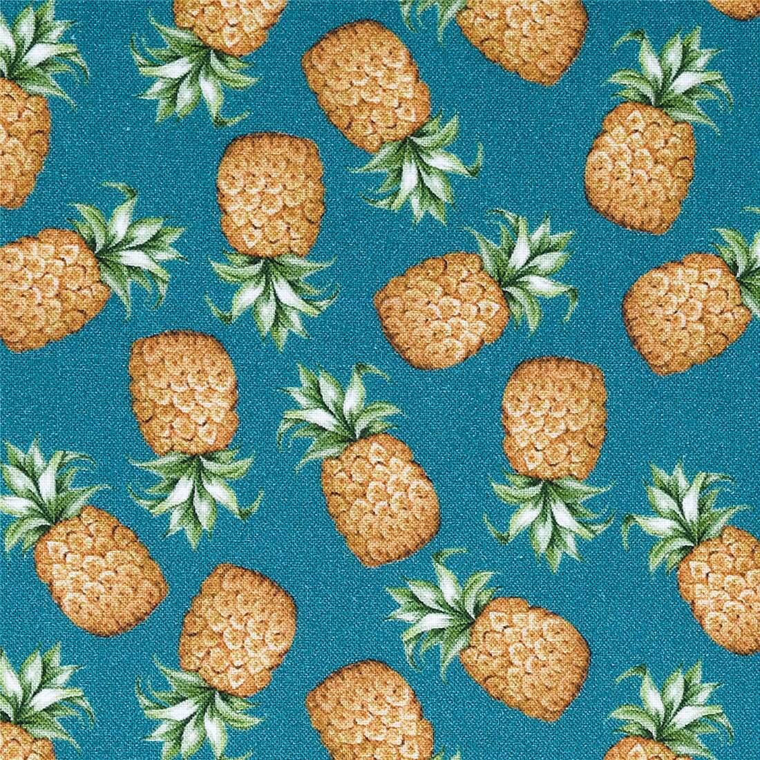 teal-small-tossed-pineapples-fabric-by-stof-france-modes4u