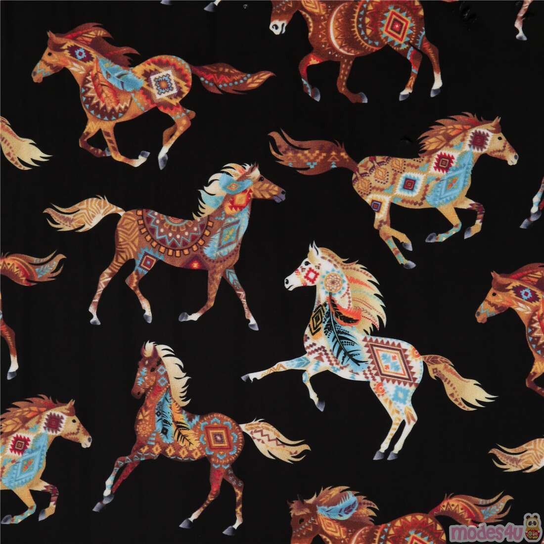 Timeless Treasure extra wide minky fabric black Aztec horses Fabric by ...