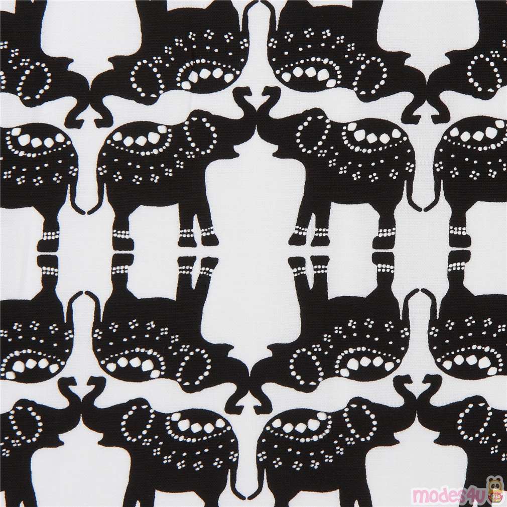 Timeless Treasures black elephant silhouette fabric in white modeS4u