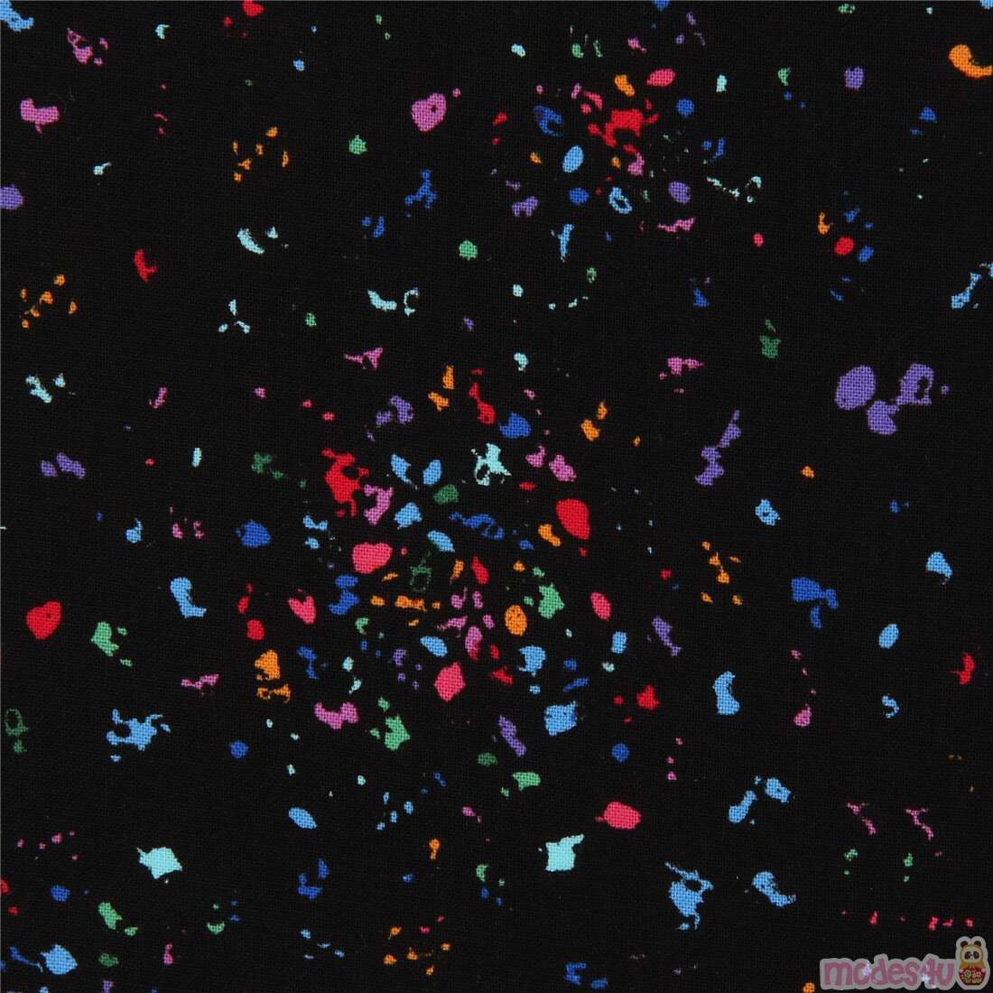 Timeless Treasures black fabric with colorful confetti style pattern ...