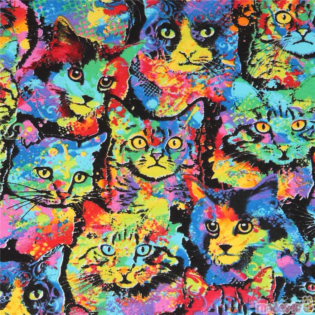Timeless Treasures colorful cat knit fabric modeS4u
