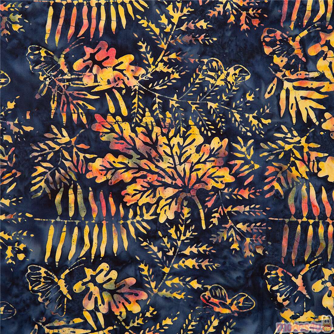Timeless Treasures dark blue batik nature fabric with leaves Fabric by