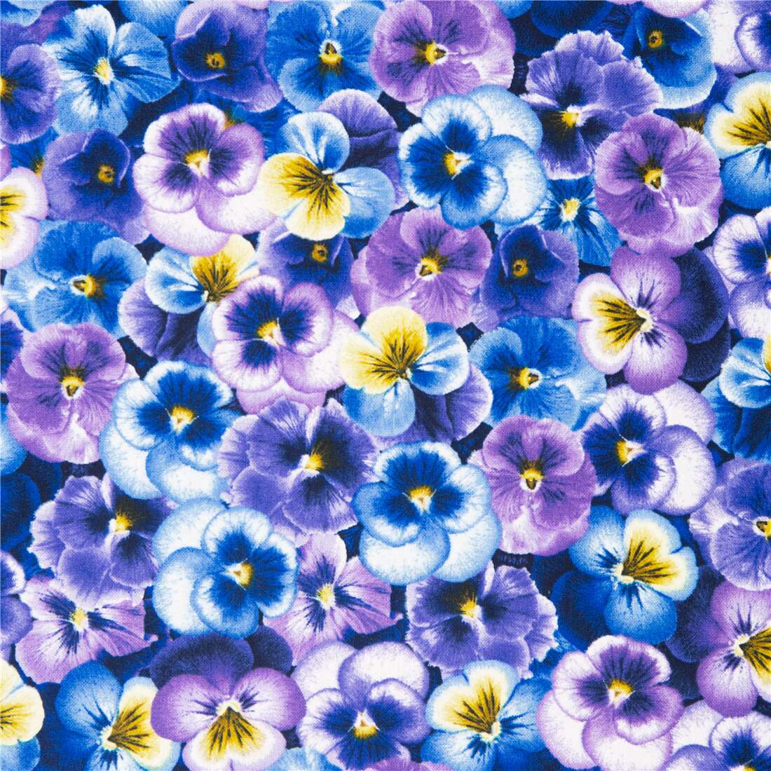 Lovely Pansies Packed Flowers Colorful Pansy Cotton Fabric by the Yard 