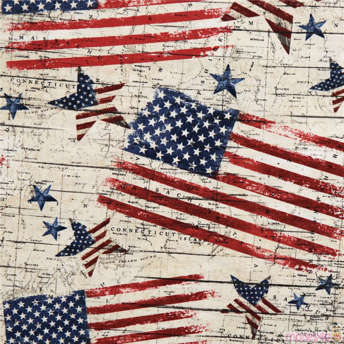 Timeless Treasures star flag natural color America map fabric Fabric by ...