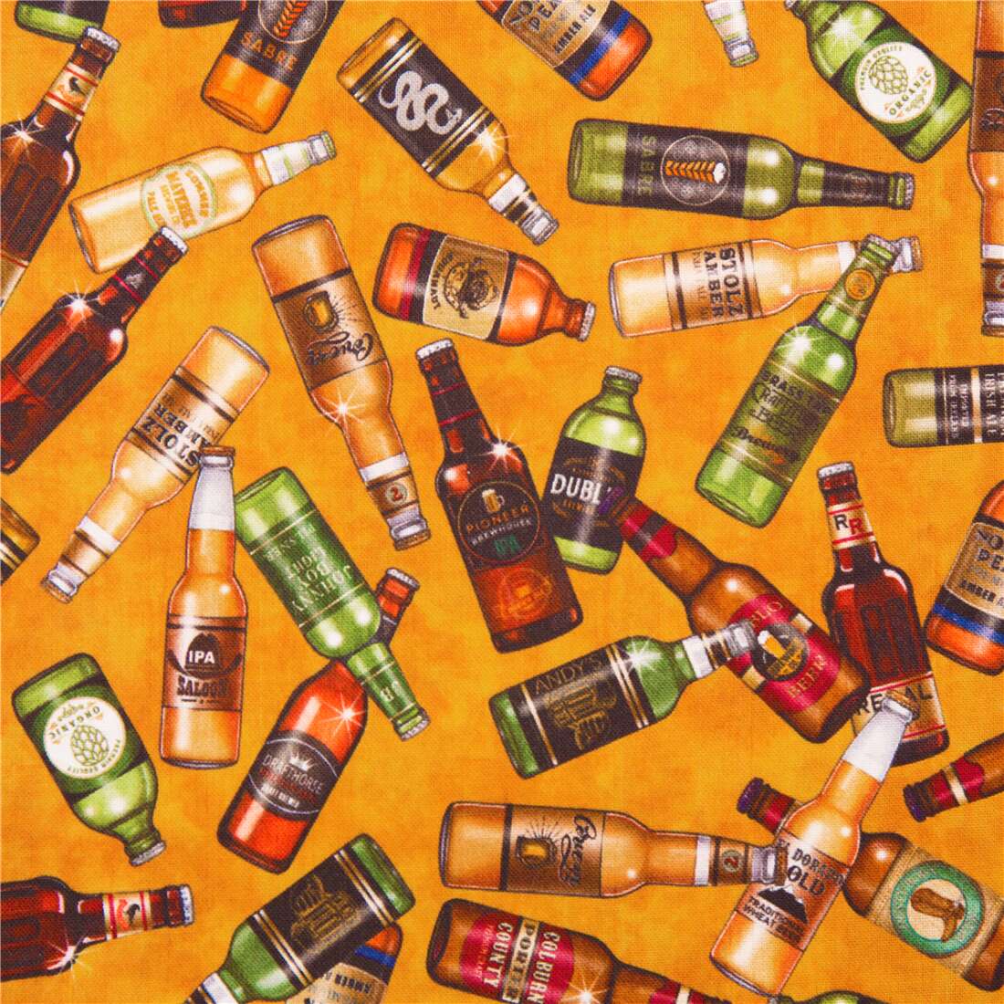 Tossed on Tap Beer Bottles Fabric by Quilting Treasures modeS4u