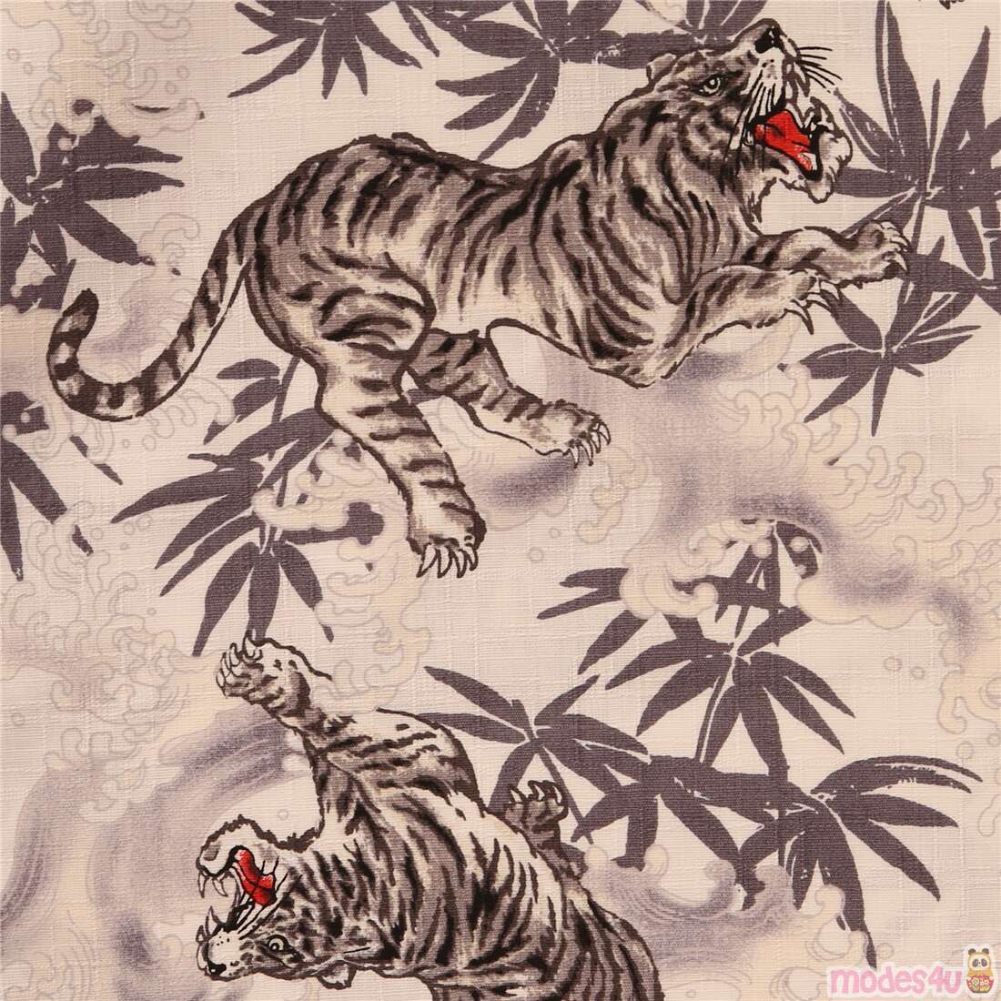 Tropical jungle dobby fabric from Japan with mist grey taupe tigers ...