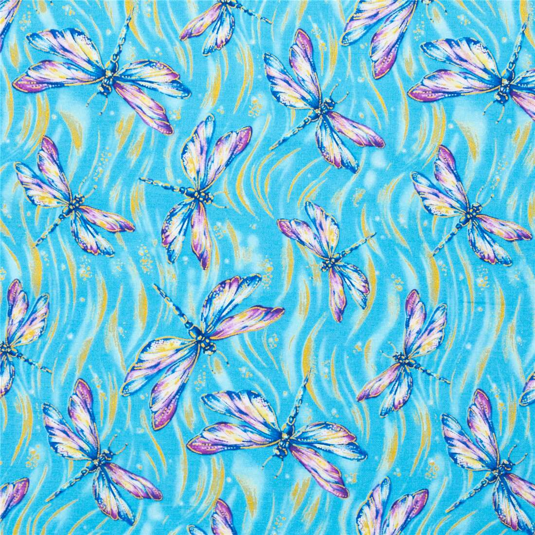 Water Dance Tossed Dragonfly Turquoise Fabric by Timeless Treasures ...