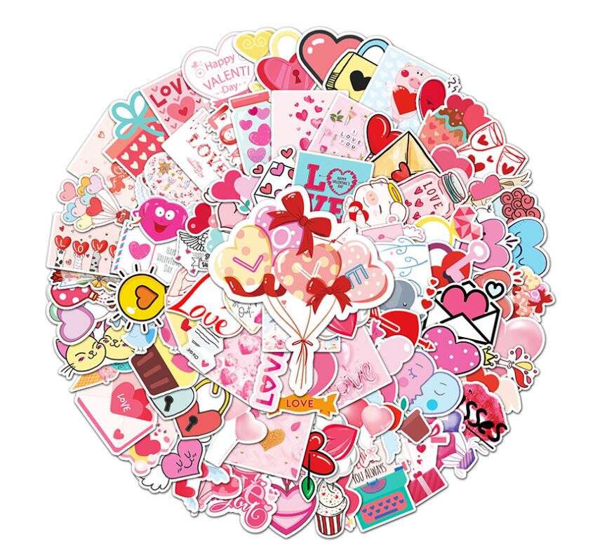 Verborgen Prominent praktijk Valentines Sticker pack flake diecuts cute pink 50 unique designs hearts -  modeS4u