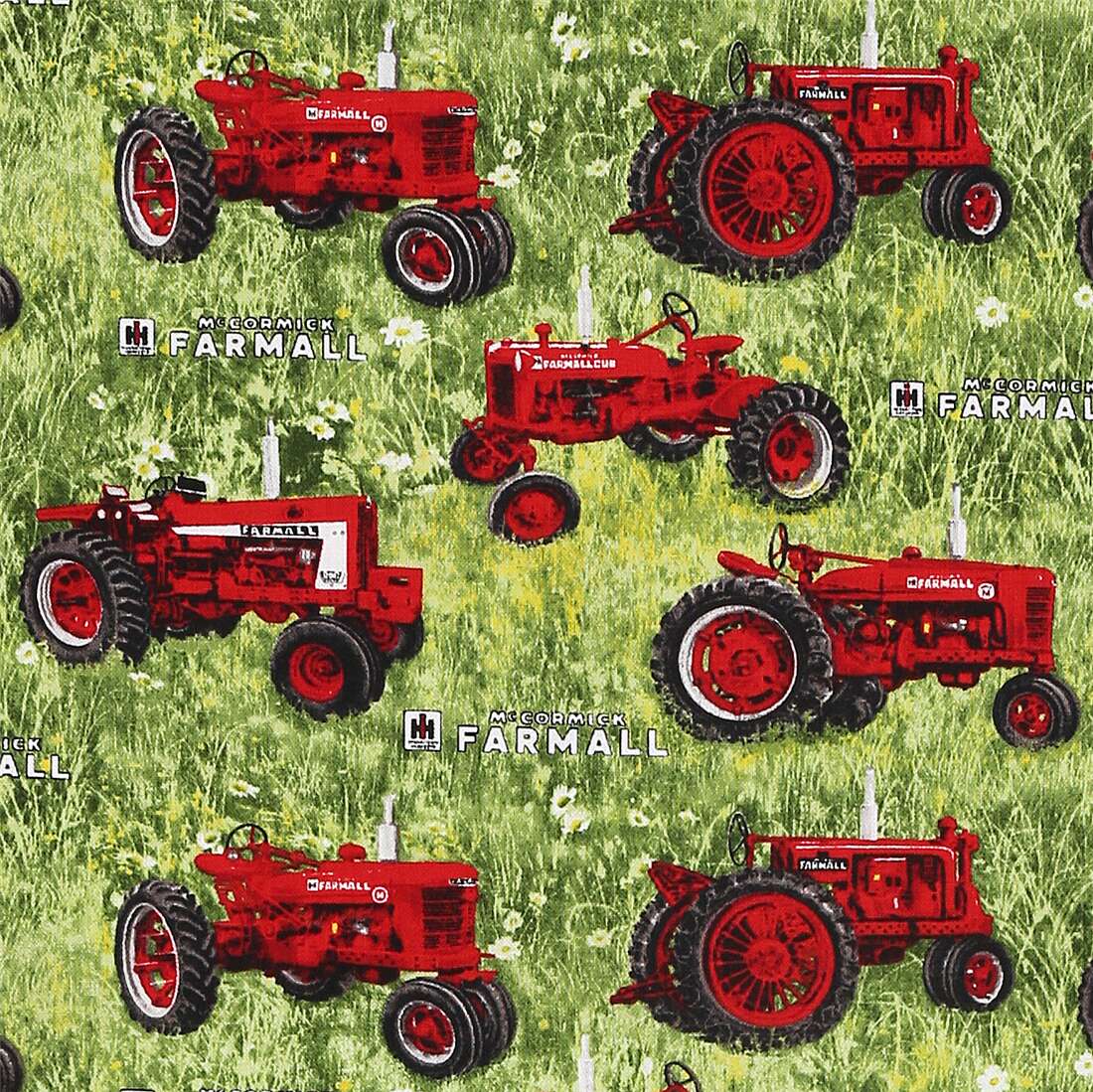 Baumwollstoff-Coupon "Farm-Traktoren rot" 