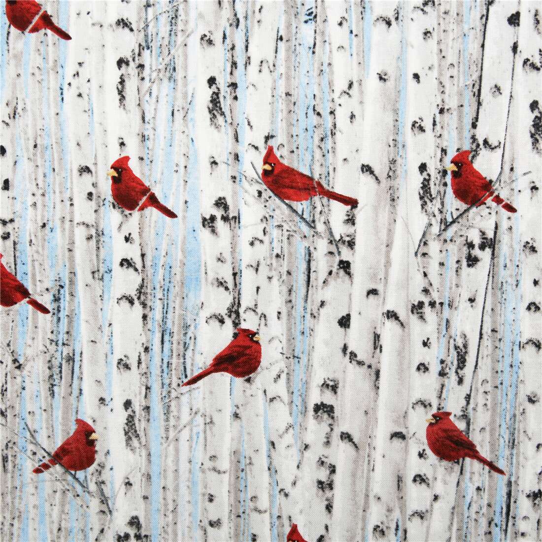 White birch wood red birds Timeless Treasures nature fabric modeS4u