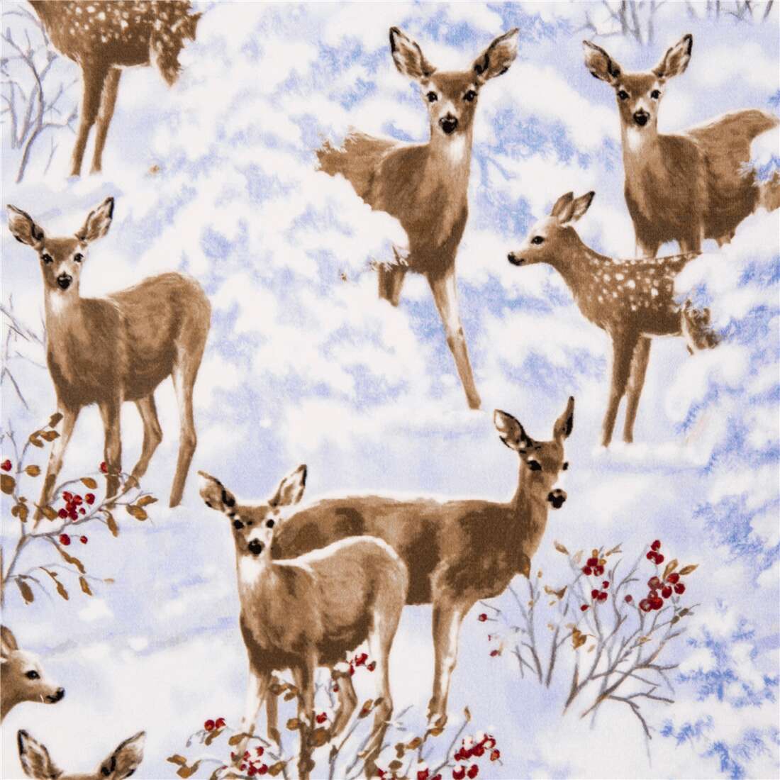 tessuto natalizio minky deer cervi foresta bacche extralarge Fabric by  Timeless Treasures - modeS4u