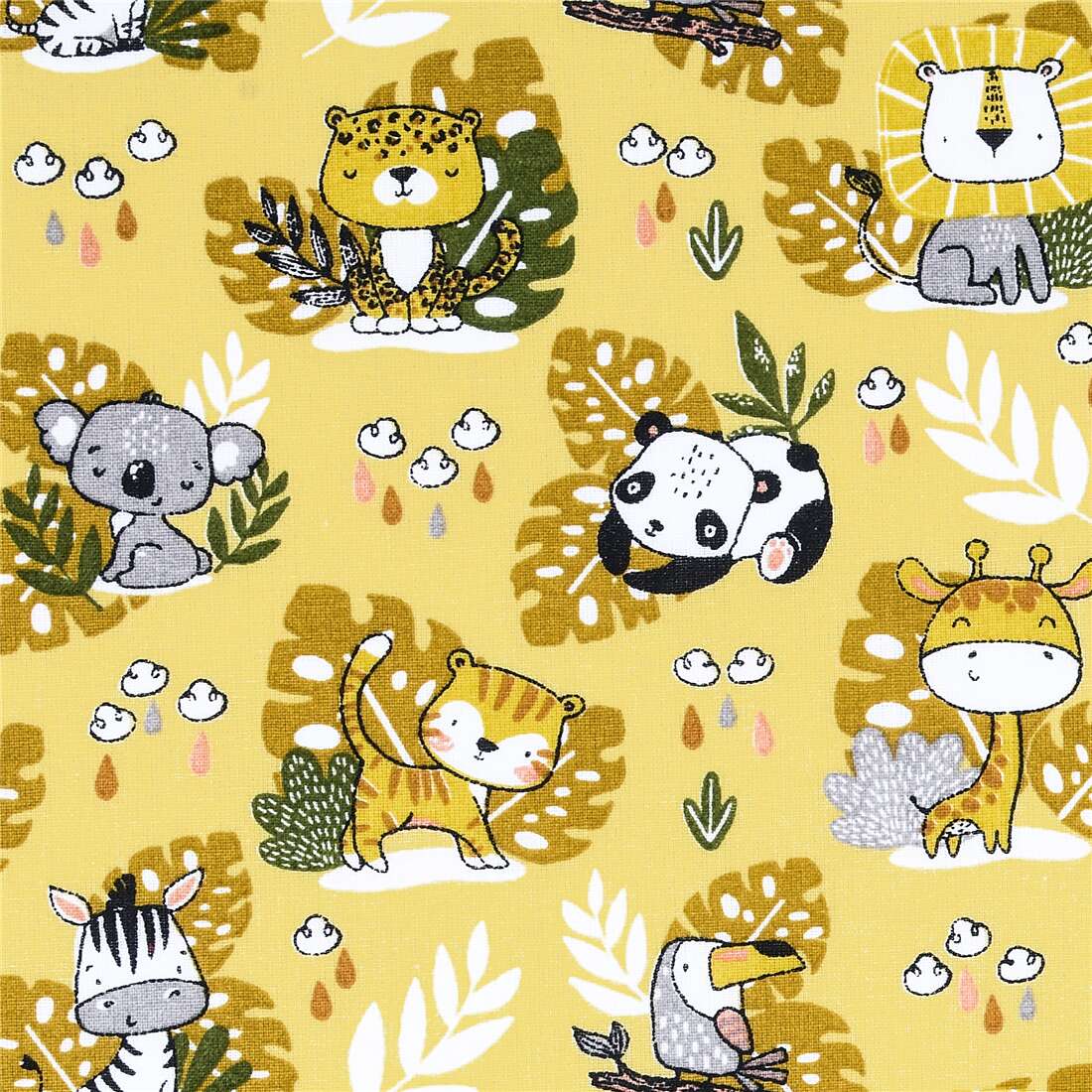 Yellow Stof France cotton fabric wild animal scenes kids print - modeS4u