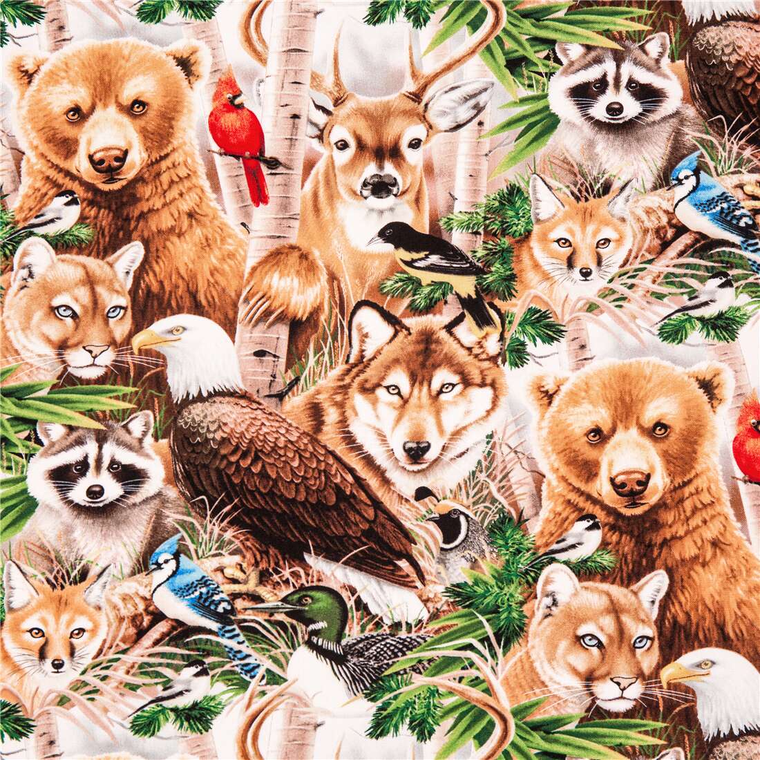 animal fabric fabric wildlife trees raccoon wolf modeS4u