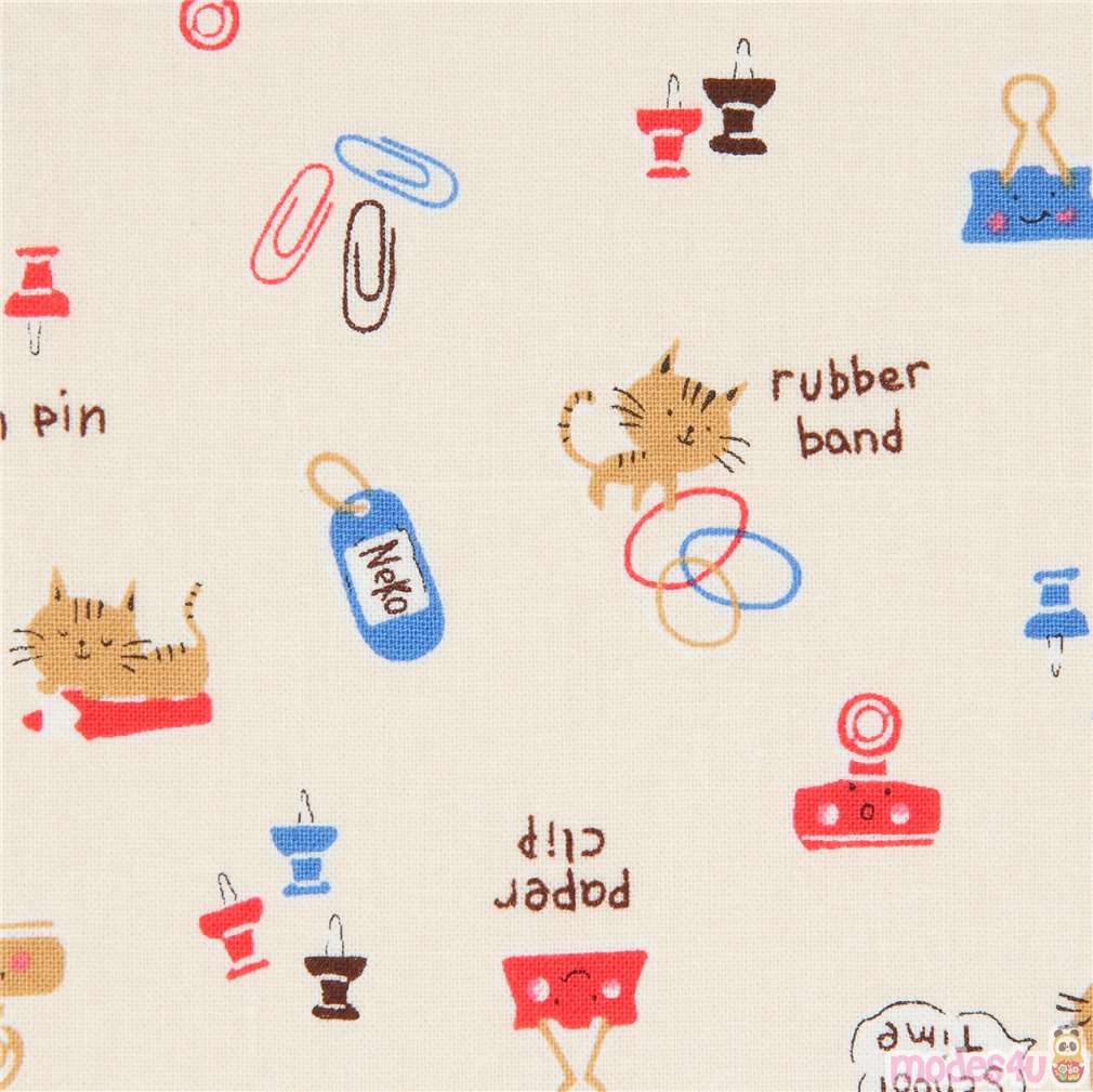 cream Kokka fabric with cat animal paper clip rubber band stationery