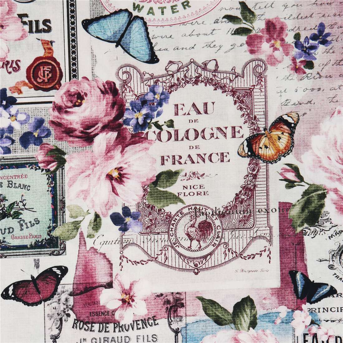 beige cotton fabric perfume France purple florals by Michael Miller ...