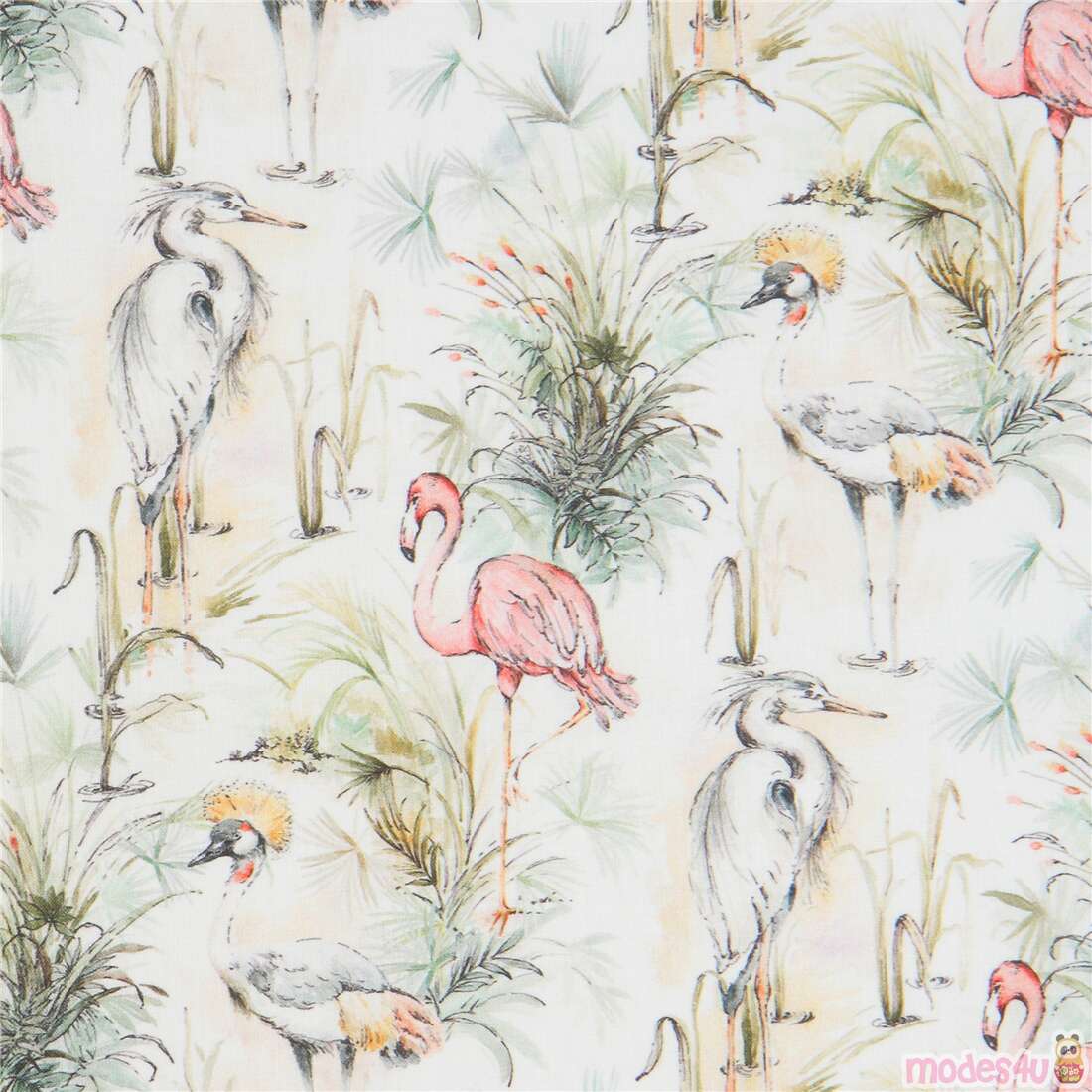 møl glæde Nyttig beige wild bird fabric with flamingos by Stof France - modeS4u