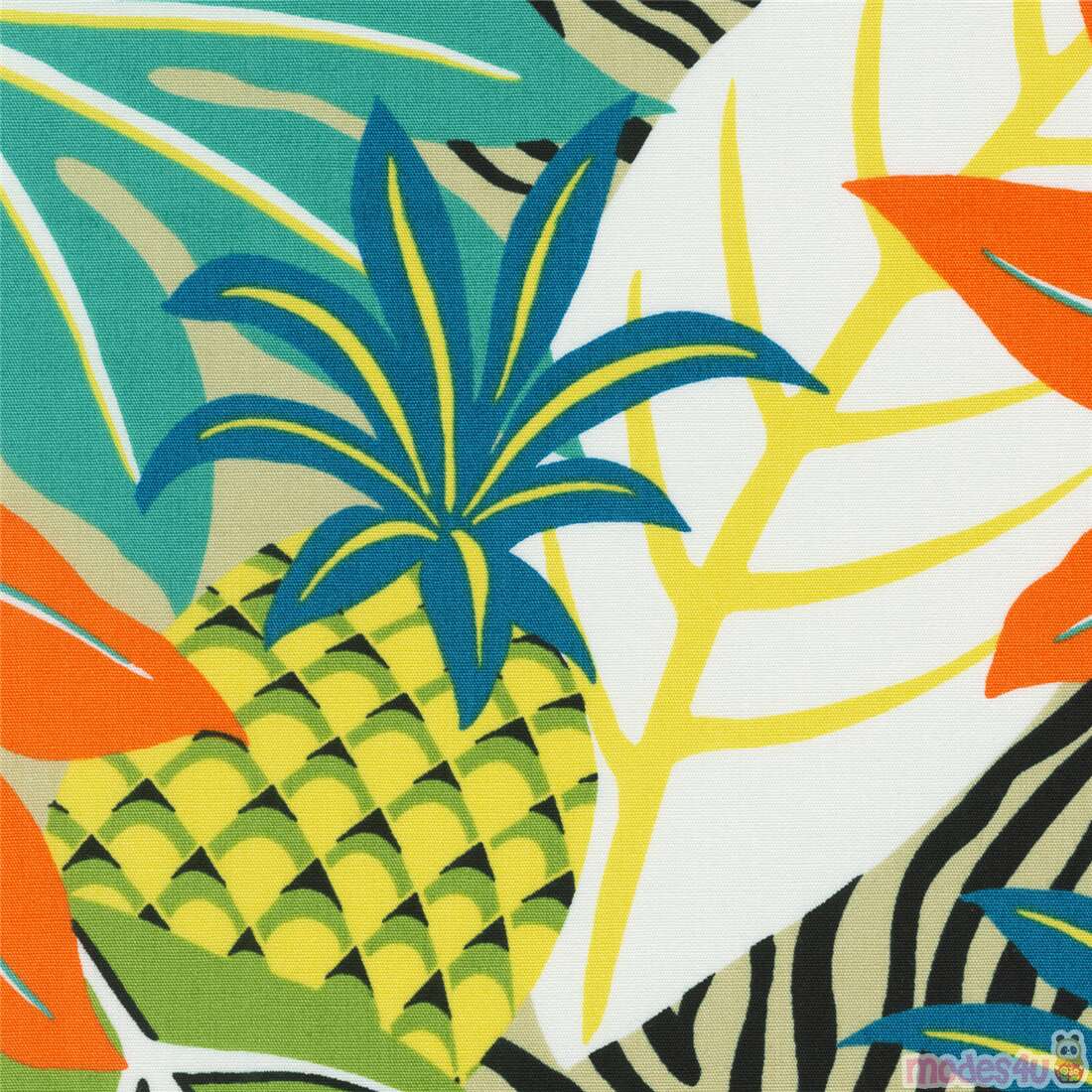 Remnant 16 X 112 Cm Big Tropical Leaf And Pineapple Pattern Fabric