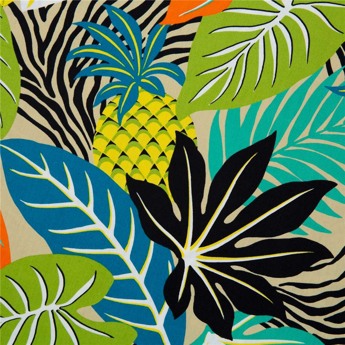 big tropical leaf and pineapple pattern fabric by Robert Kaufman Fabric