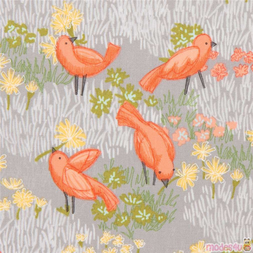 bird fabric by Moda in grey Fabric by Japanese Indie modes4u