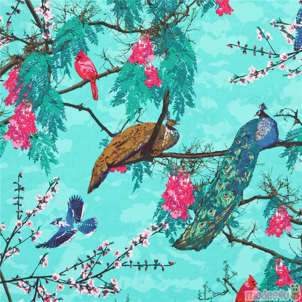 Fat Quarter (50 x 54 cm) bird fabric in green by Art Gallery Fabrics