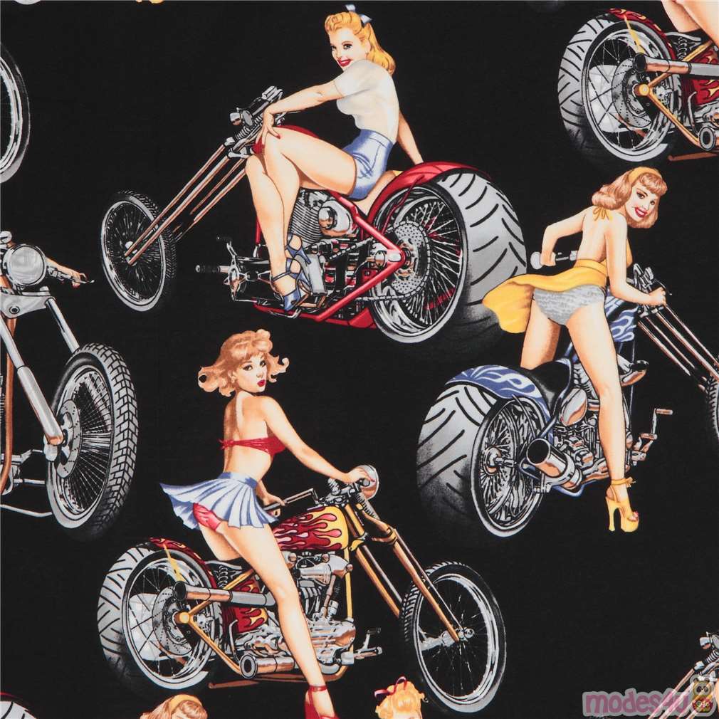 Hot Wheels Motorcycle Pin Up Girls Fabric By Alexander Henry Modes4u