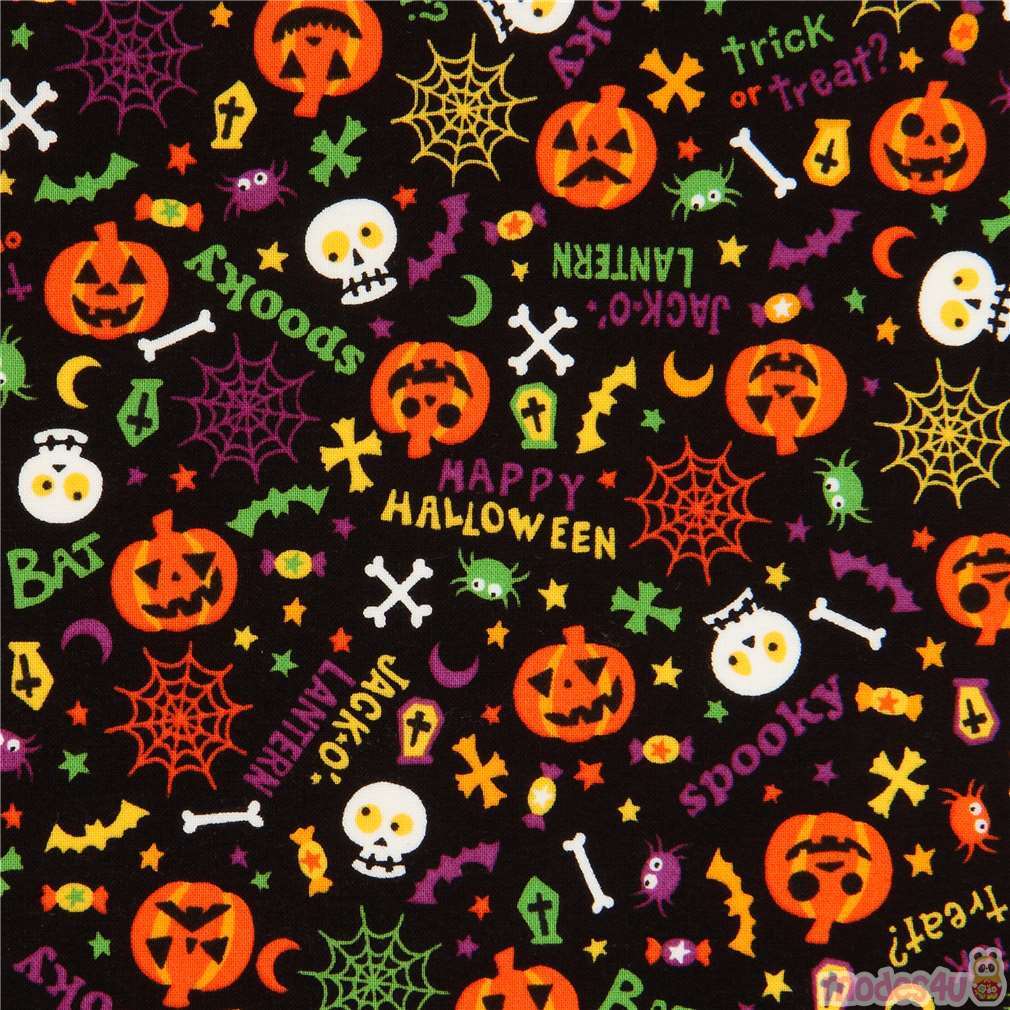 black Halloween pumpkin and skull fabric from Japan by Japanese Indie ...