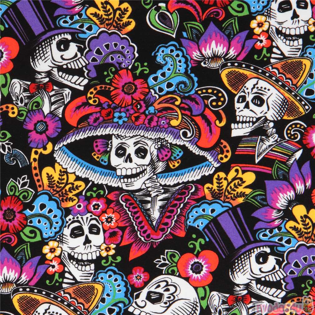 black-mexican-skeleton-and-skull-fabric-by-alexander-henry-modes4u