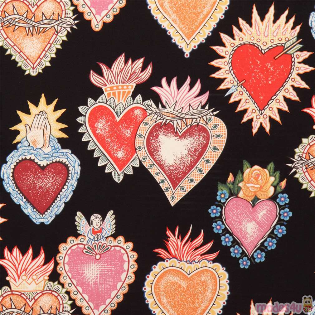 Black Mexico Fire Heart Fabric By Alexander Henry Modes4u