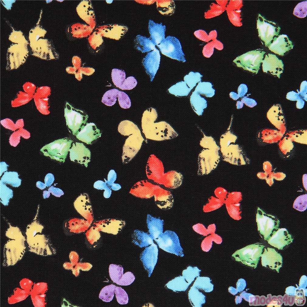 black Michael Miller fabric colorful butterflies Butterfly Free - modeS4u