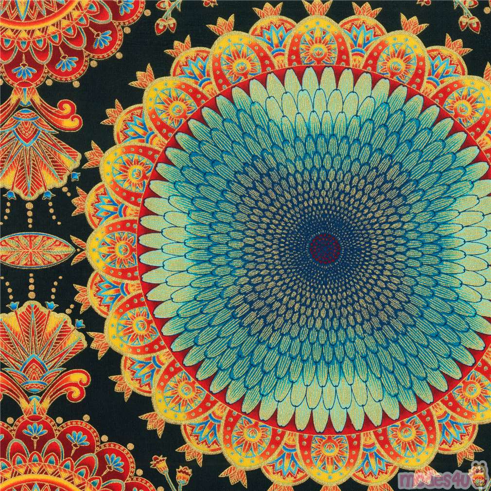 black Treasures of Alexandria Robert Kaufman metallic gold medallion