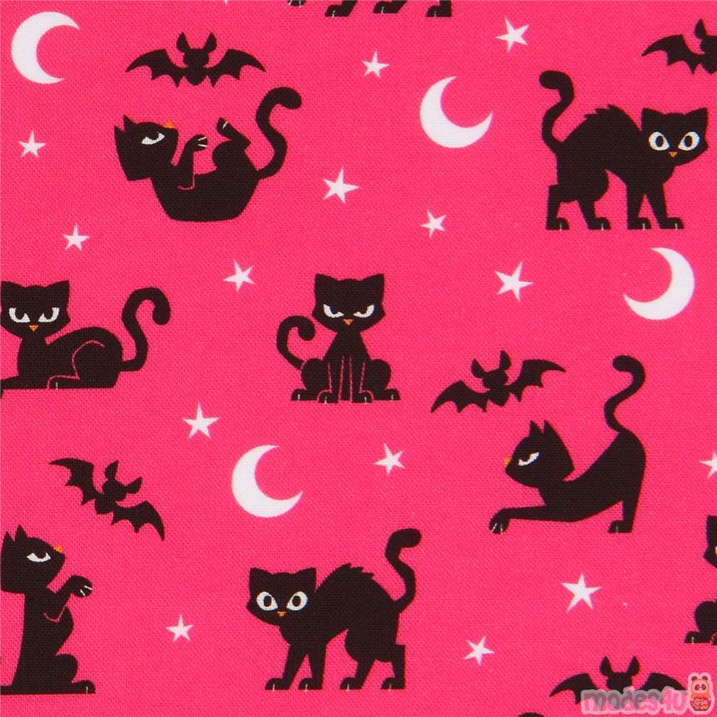 tessuto fucsia Robert Kaufman Halloween gatti neri modeS4u